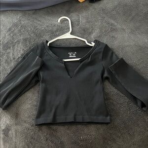 Black Ribbed V-Neck Top